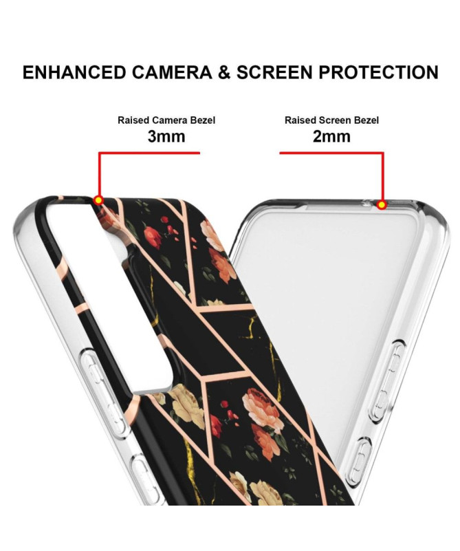 Coque Samsung Galaxy S22 Plus 5G marbre et fleurs