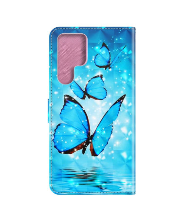 Housse Samsung Galaxy S22 Ultra 5G papillons bleus scintillants