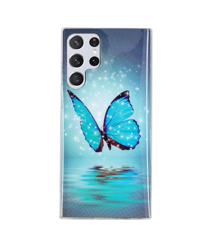 Coque Samsung Galaxy S22 Ultra 5G Luminous papillon bleu