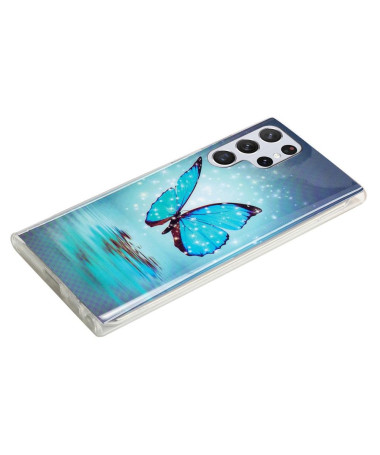 Coque Samsung Galaxy S22 Ultra 5G Luminous papillon bleu