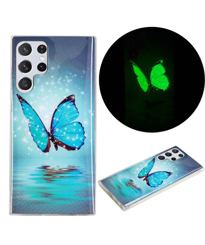 Coque Samsung Galaxy S22 Ultra 5G Luminous papillon bleu