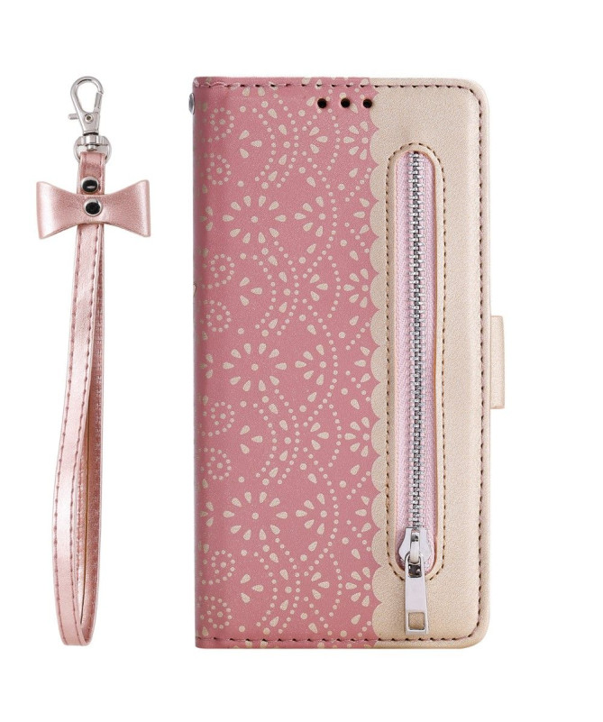Housse Samsung Galaxy S22 Ultra 5G Dentelle Fleur Effet Cuir