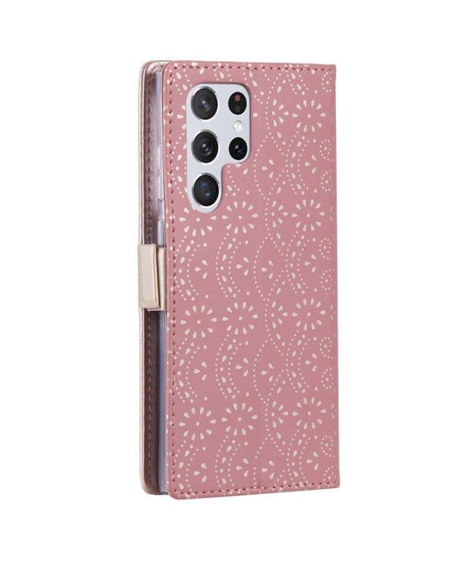 Housse Samsung Galaxy S22 Ultra 5G Dentelle Fleur Effet Cuir