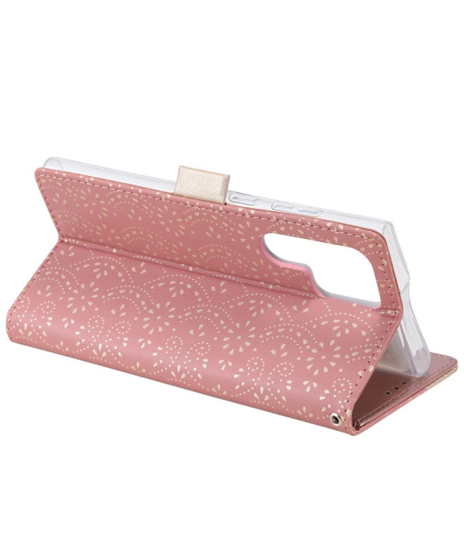 Housse Samsung Galaxy S22 Ultra 5G Dentelle Fleur Effet Cuir
