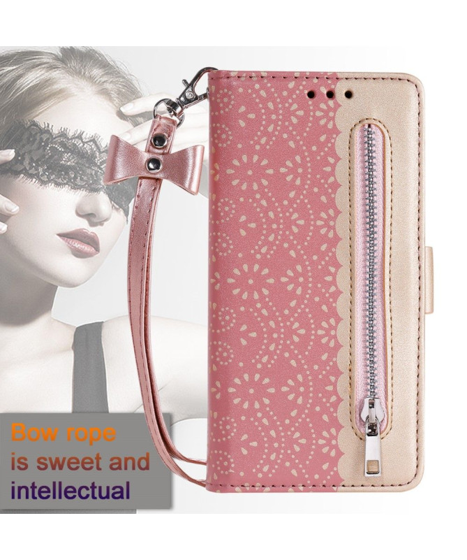 Housse Samsung Galaxy S22 Ultra 5G Dentelle Fleur Effet Cuir