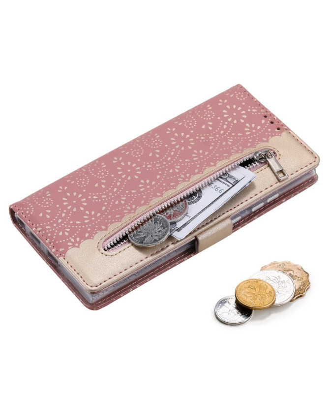 Housse Samsung Galaxy S22 Ultra 5G Dentelle Fleur Effet Cuir