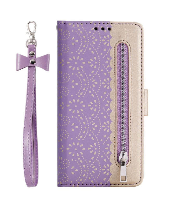 Housse Samsung Galaxy S22 Ultra 5G Dentelle Fleur Effet Cuir