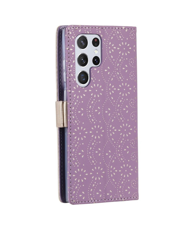 Housse Samsung Galaxy S22 Ultra 5G Dentelle Fleur Effet Cuir
