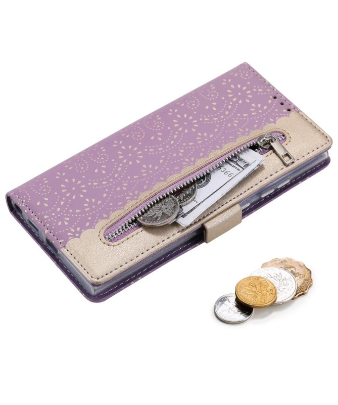 Housse Samsung Galaxy S22 Ultra 5G Dentelle Fleur Effet Cuir