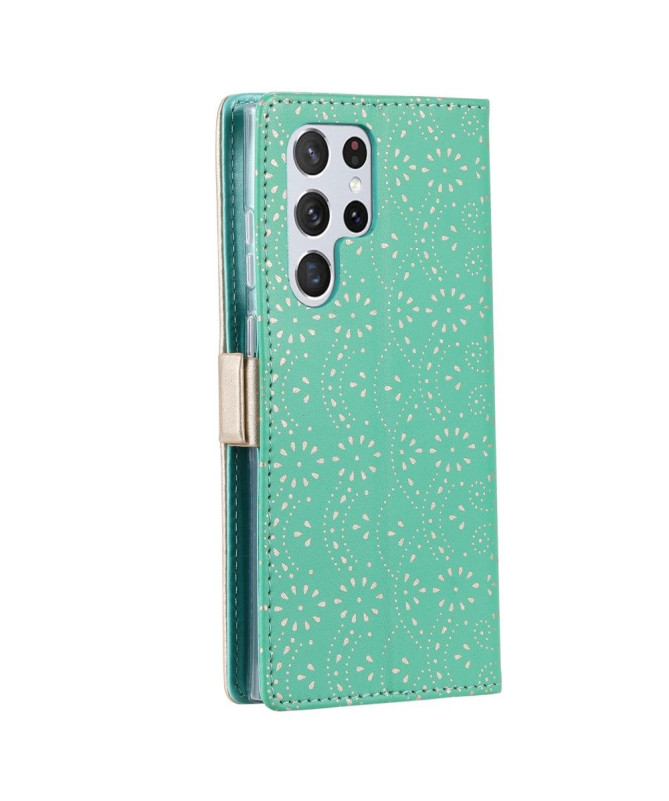 Housse Samsung Galaxy S22 Ultra 5G Dentelle Fleur Effet Cuir