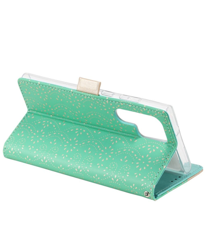 Housse Samsung Galaxy S22 Ultra 5G Dentelle Fleur Effet Cuir