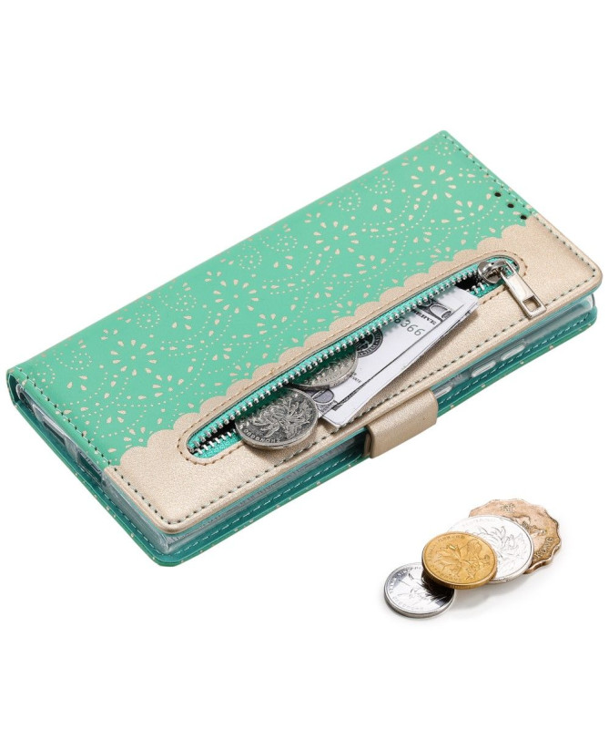 Housse Samsung Galaxy S22 Ultra 5G Dentelle Fleur Effet Cuir