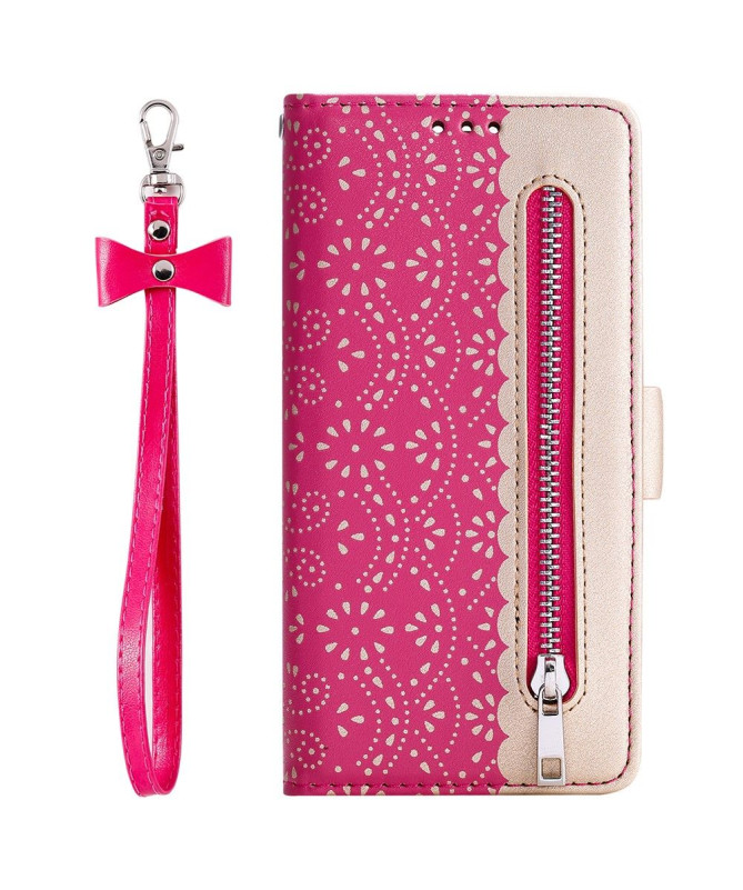 Housse Samsung Galaxy S22 Ultra 5G Dentelle Fleur Effet Cuir