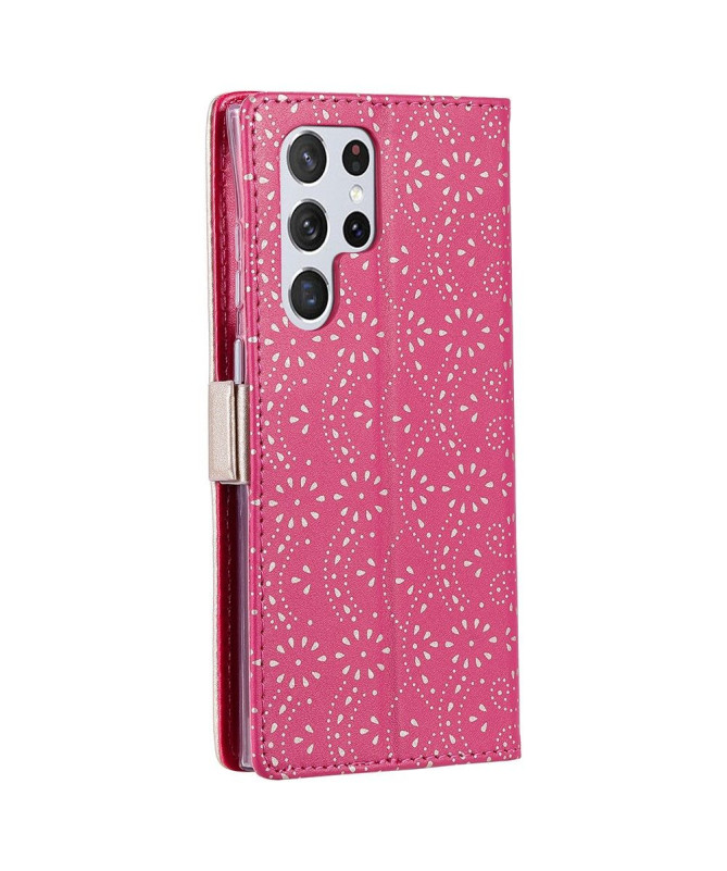 Housse Samsung Galaxy S22 Ultra 5G Dentelle Fleur Effet Cuir