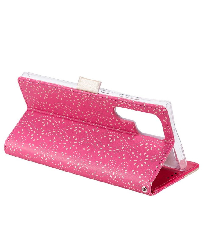 Housse Samsung Galaxy S22 Ultra 5G Dentelle Fleur Effet Cuir
