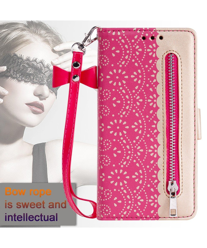 Housse Samsung Galaxy S22 Ultra 5G Dentelle Fleur Effet Cuir