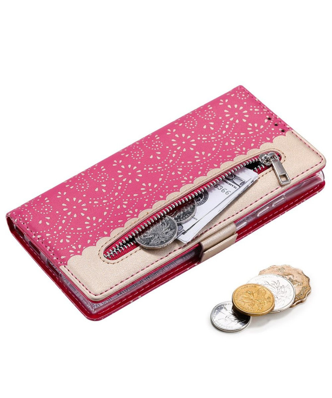 Housse Samsung Galaxy S22 Ultra 5G Dentelle Fleur Effet Cuir