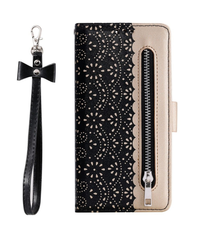Housse Samsung Galaxy S22 Ultra 5G Dentelle Fleur Effet Cuir