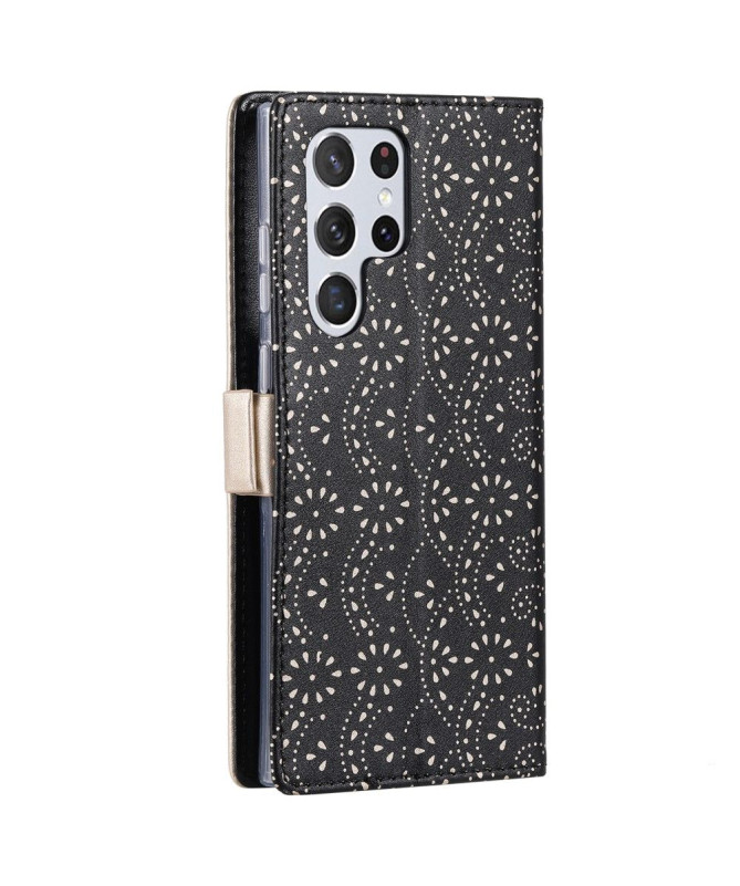 Housse Samsung Galaxy S22 Ultra 5G Dentelle Fleur Effet Cuir