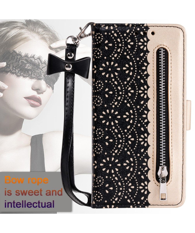 Housse Samsung Galaxy S22 Ultra 5G Dentelle Fleur Effet Cuir