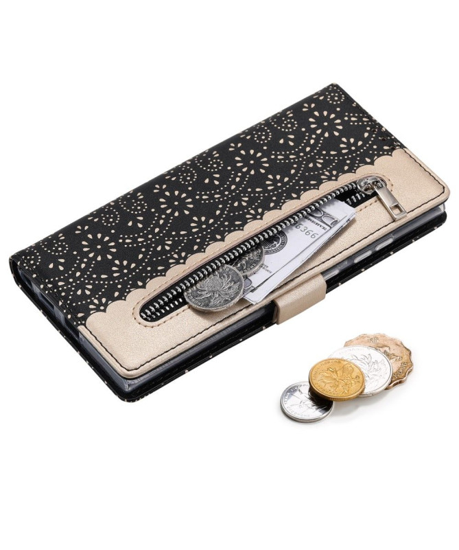 Housse Samsung Galaxy S22 Ultra 5G Dentelle Fleur Effet Cuir