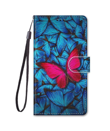 Housse Samsung Galaxy S22 Ultra 5G Papillons bleus et rose