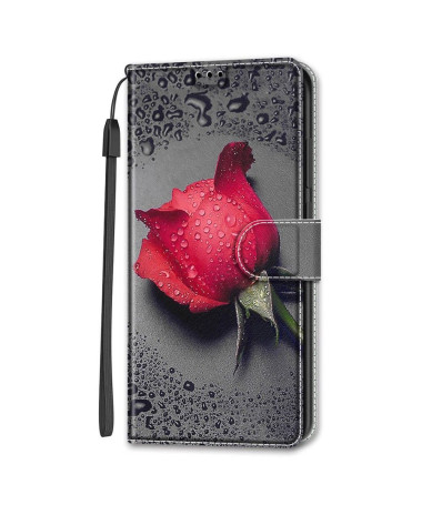 Housse Samsung Galaxy S22 Ultra 5G Rose rouge gouttes d'eau