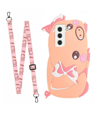 Coque Samsung Galaxy S22 5G Cochon 3D avec sangle