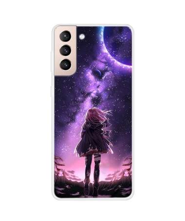 Coque Samsung Galaxy S22 5G Illustration fille pleine lune