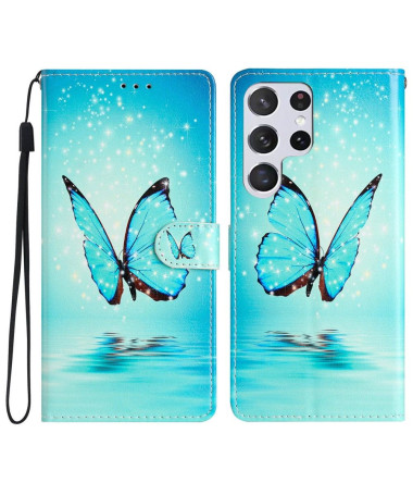 Housse Samsung Galaxy S23 Ultra Papillons bleus scintillants