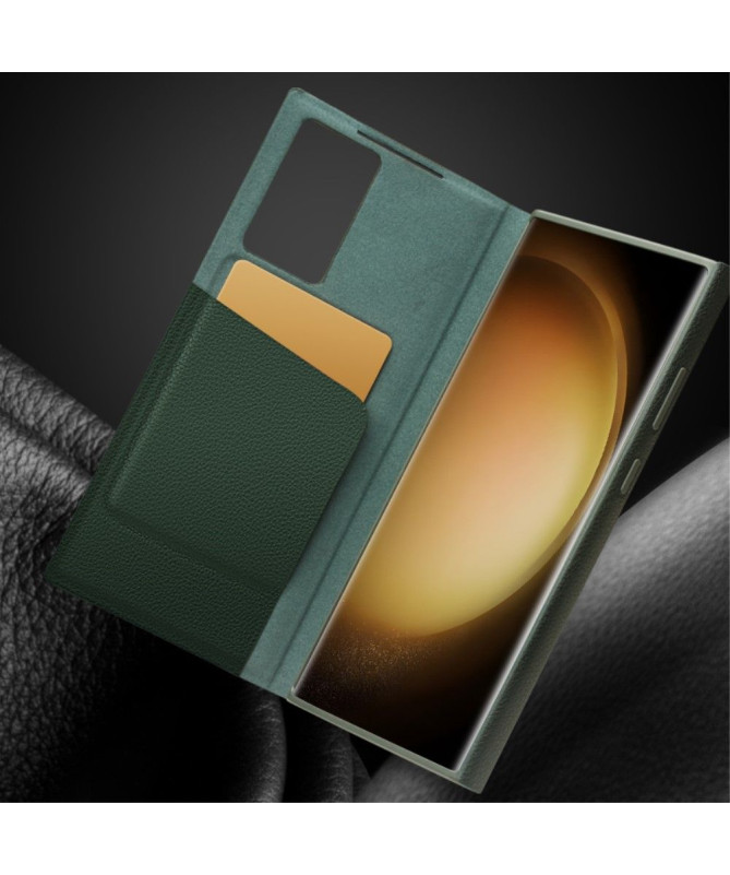 Étui Samsung Galaxy S23 cuir véritable avec Fenêtre d'Aperçu