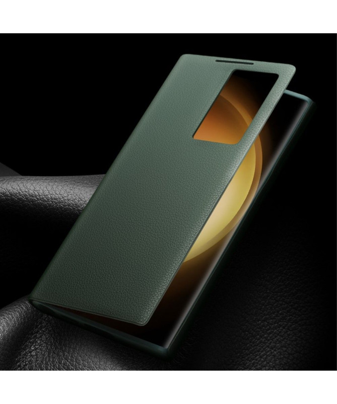 Étui Samsung Galaxy S23 cuir véritable avec Fenêtre d'Aperçu
