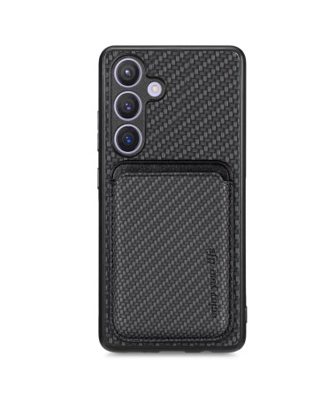 Coque Samsung Galaxy S24 Plus Fibre de Carbone Porte-cartes détachable