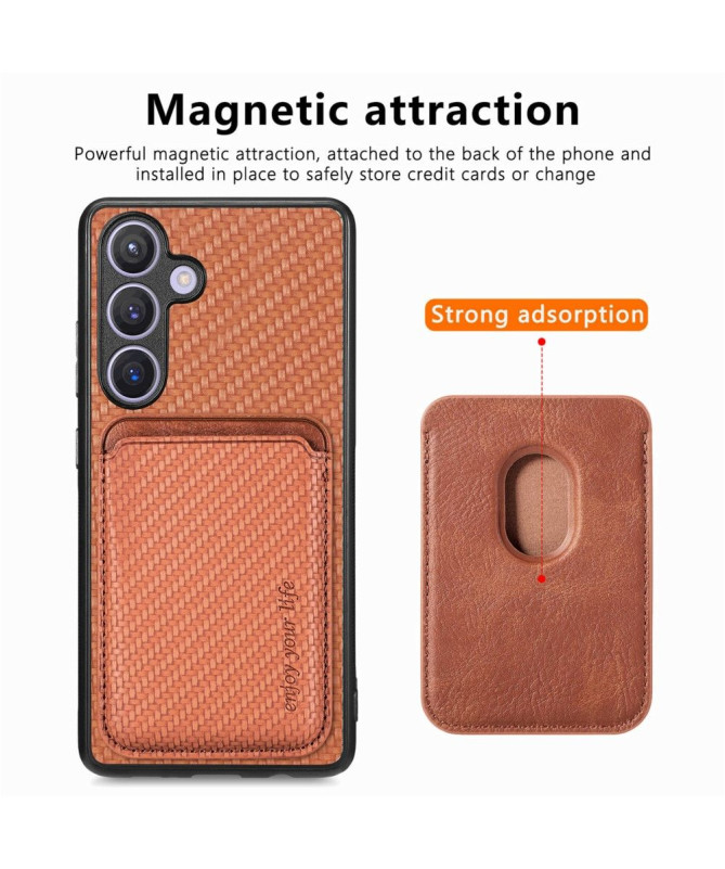 Coque Samsung Galaxy S24 Plus Fibre de Carbone Porte-cartes détachable