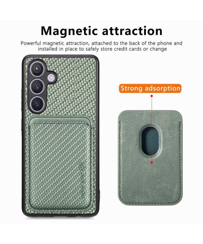 Coque Samsung Galaxy S24 Plus Fibre de Carbone Porte-cartes détachable