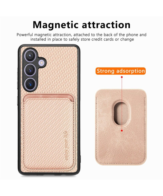 Coque Samsung Galaxy S24 Plus Fibre de Carbone Porte-cartes détachable