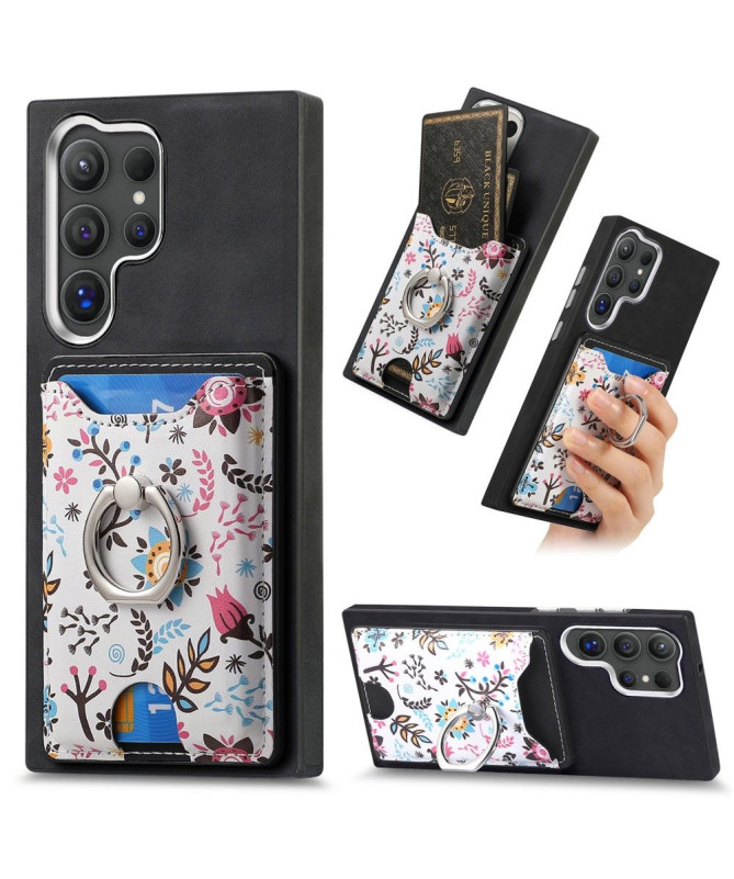 Coque Galaxy S24 Ultra porte-cartes à fleurs avec support anneau