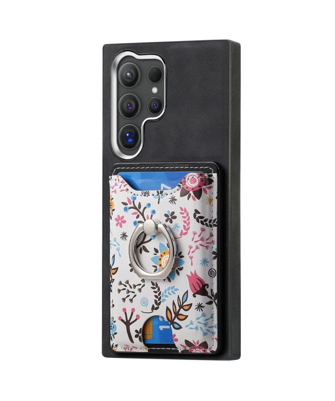 Coque Galaxy S24 Ultra porte-cartes à fleurs avec support anneau