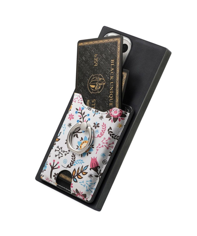 Coque Galaxy S24 Ultra porte-cartes à fleurs avec support anneau