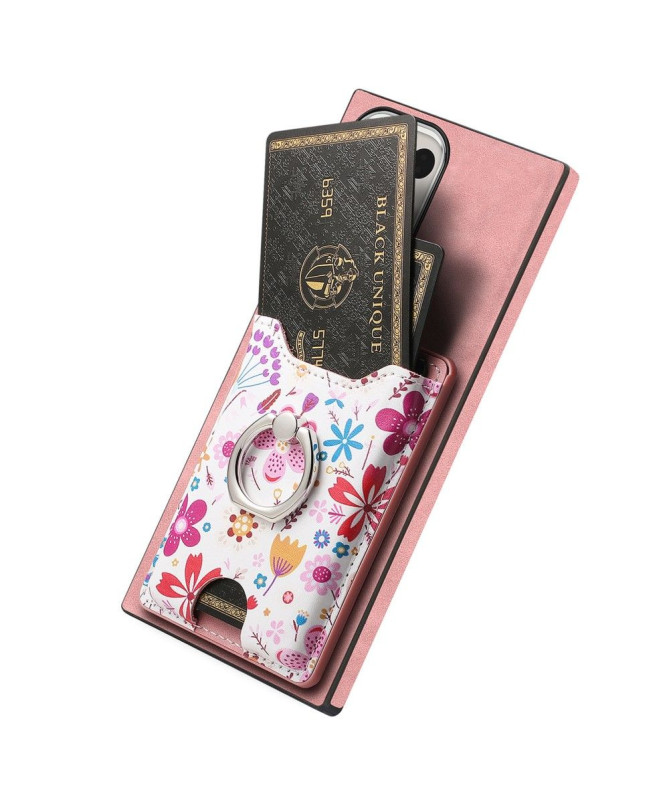 Coque Galaxy S24 Ultra porte-cartes à fleurs avec support anneau