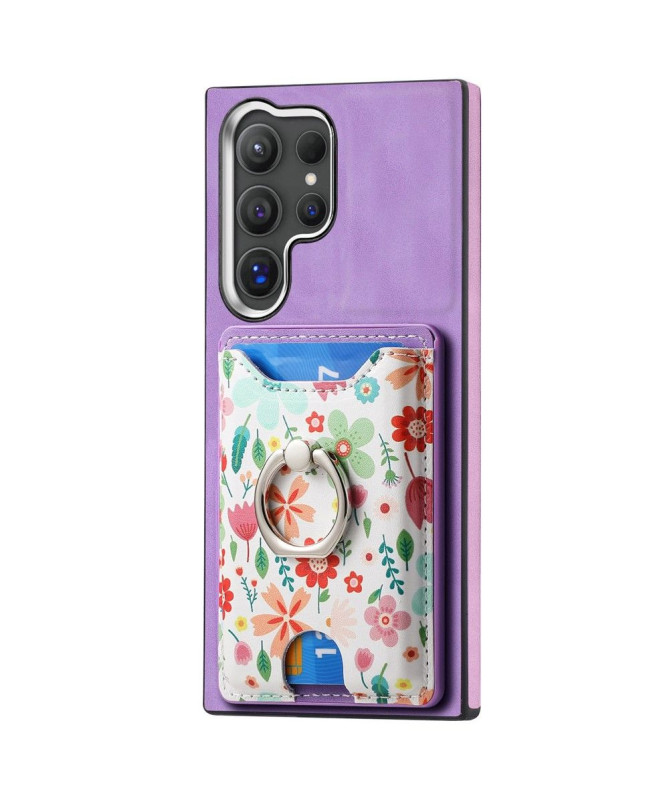 Coque Galaxy S24 Ultra porte-cartes à fleurs avec support anneau