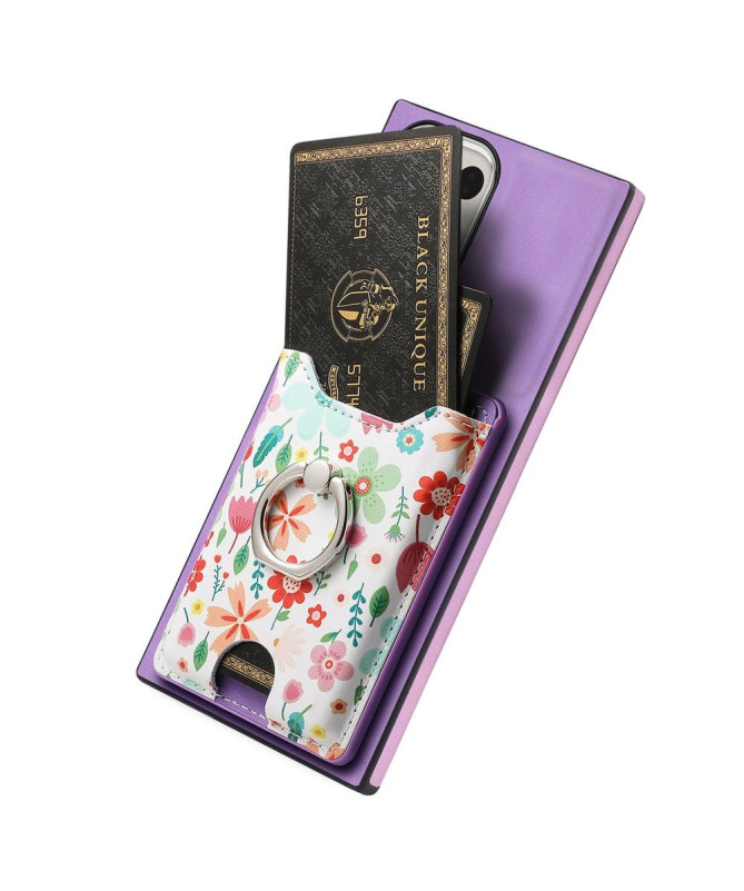 Coque Galaxy S24 Ultra porte-cartes à fleurs avec support anneau