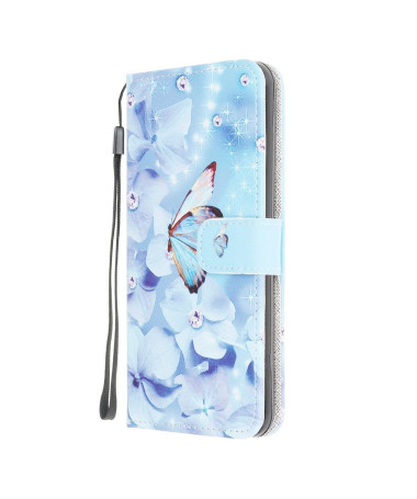 Housse Samsung Galaxy M32 Papillon et fleurs bleues