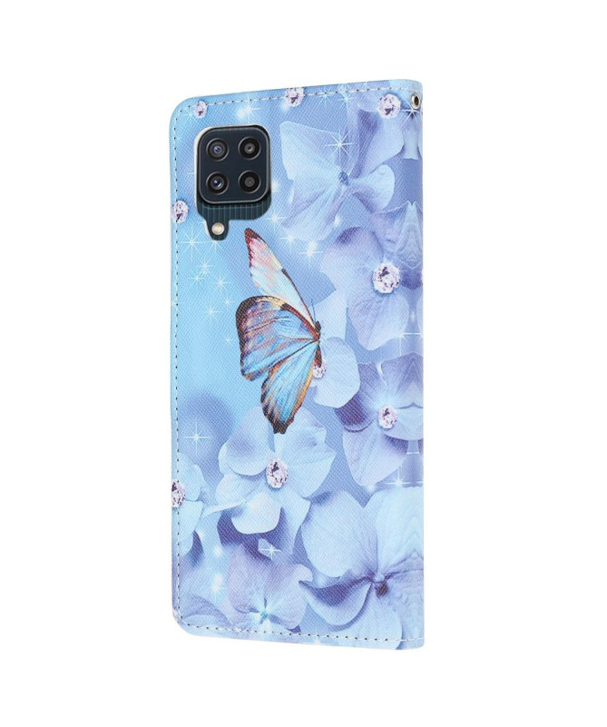 Housse Samsung Galaxy M32 Papillon et fleurs bleues