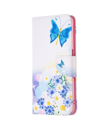 Housse Samsung Galaxy M52 5G papillon et marguerites