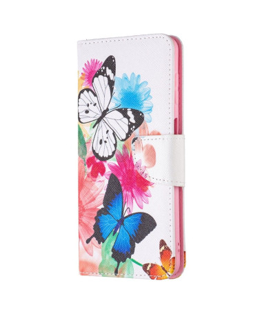 Housse Samsung Galaxy M52 5G papillons et fleurs colorées