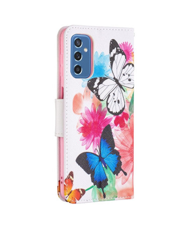 Housse Samsung Galaxy M52 5G papillons et fleurs colorées