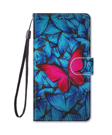 Housse Samsung Galaxy M52 5G Papillons bleus et rose