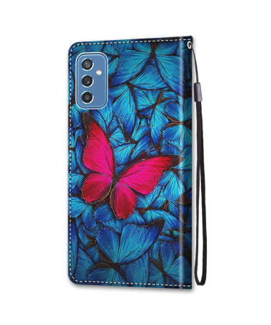 Housse Samsung Galaxy M52 5G Papillons bleus et rose