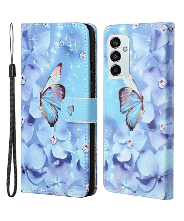 Housse Samsung Galaxy M23 5G Papillon et fleurs bleues